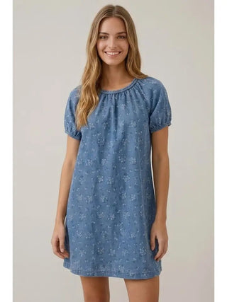 Doe & Rae Women's Flower Cart Denim Mini Dress - 170 Dresses - The Farmhouse