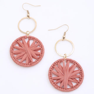 Double Circle Raffia Metal Dangle Earrings - The Farmhouse