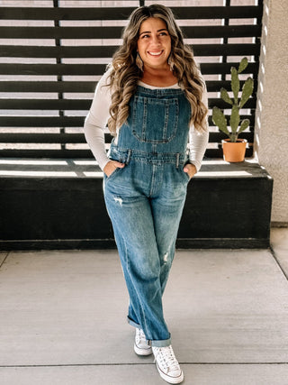 Dusty Road Relaxed Denim Overalls - The Farmhouse