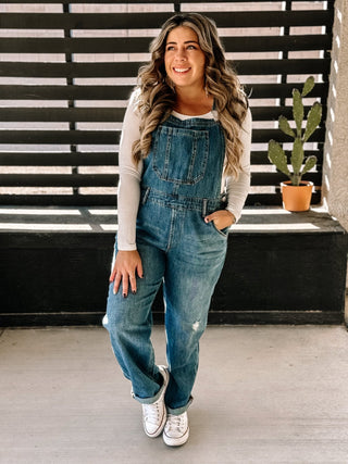 Dusty Road Relaxed Denim Overalls - The Farmhouse