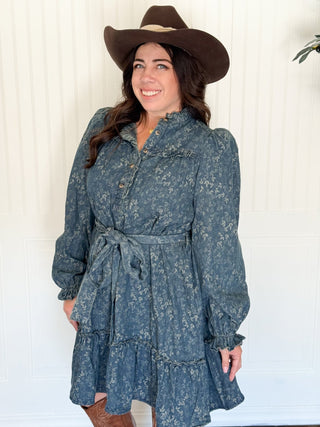 Dusty Rose Jacquard Denim Dress - 170 Dresses - The Farmhouse