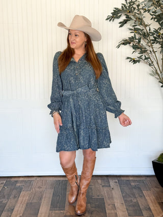 Dusty Rose Jacquard Denim Dress - 170 Dresses - The Farmhouse