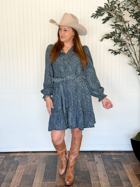 Dusty Rose Jacquard Denim Dress