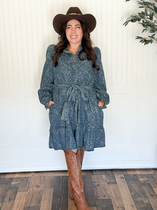 Dusty Rose Jacquard Denim Dress - 170 Dresses - The Farmhouse