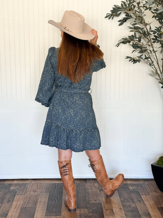 Dusty Rose Jacquard Denim Dress - 170 Dresses - The Farmhouse