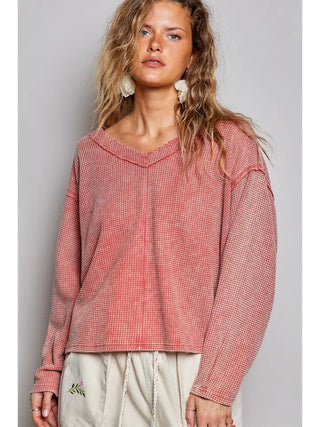 POL Women's Spiced Coral Waffle Knit Top