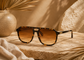 QUAY33 On The Fly Square Aviator Sunglasses with Plastic Frame, Shiny Yellow Tortoise/Orange