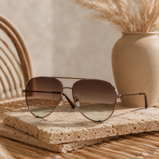 QUAY30 High Key Extra Large Wire Frame Aviator Sunglasses, Chocolate/Dark Brown