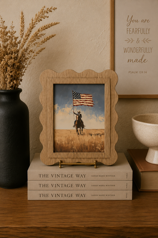 Redeemed Decor Scallop Cowboy with Flag Arch Framed Canvas Art – The Farmhouse Boutique