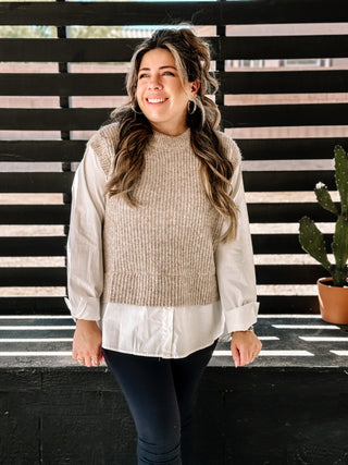 Earthbound Sweater Vest and T-shirt Layered Business Casual Top, Oatmeal - The Farmhouse