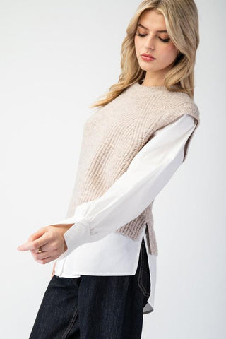 Earthbound Sweater Vest and T-shirt Layered Business Casual Top, Oatmeal - The Farmhouse