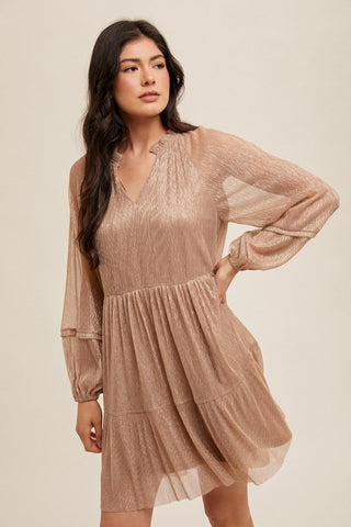 Eclipse Ruffle Neck Metallic Dress - The Farmhouse