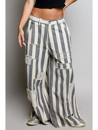 POL Women's Charcoal Harvest Stripe Pants