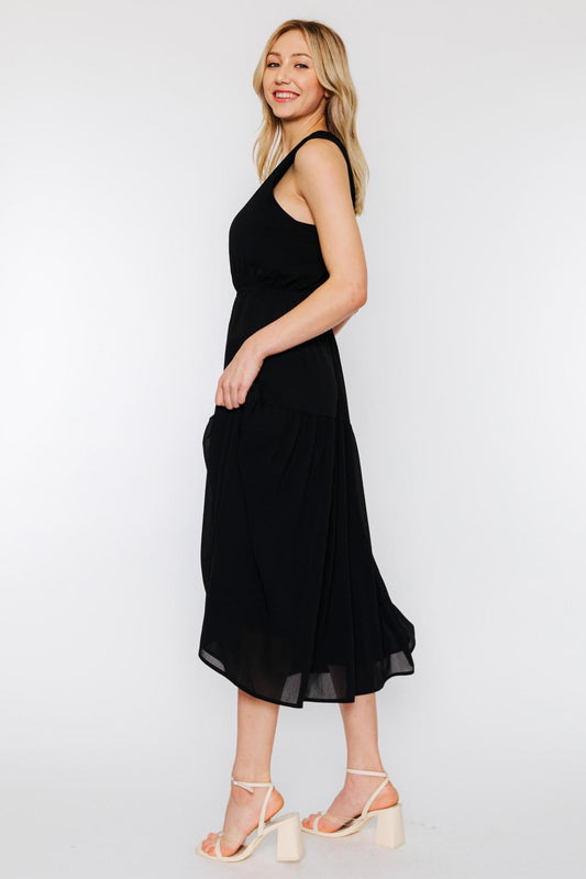 Elodie Pleated Tiered Cross Back Maxi Dress - The Farmhouse