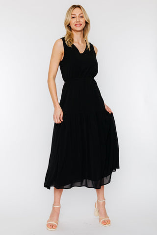 Elodie Pleated Tiered Cross Back Maxi Dress - The Farmhouse