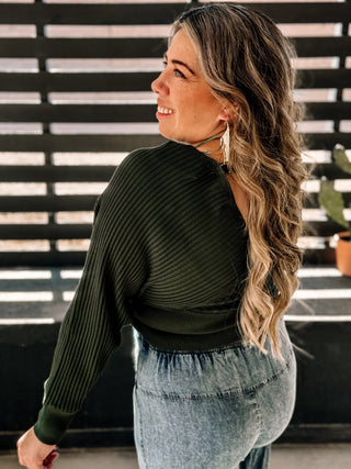 Ember Glow Elegant Ribbed Sweater, Hunter - The Farmhouse