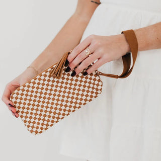 Emma Woven Clutch Wristlet, Checkered Brown - 280 Bags - The Farmhouse