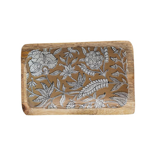 Enameled Mango Wood Tray with Floral Pattern - The Farmhouse