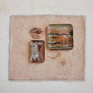 Enameled Metal Trays w/ Landscape/Abstract Image & Gold Rim - 420 Home Decor - The Farmhouse