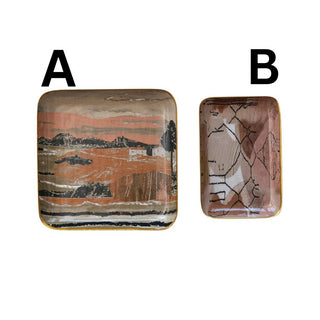 Enameled Metal Trays w/ Landscape/Abstract Image & Gold Rim - 420 Home Decor - The Farmhouse
