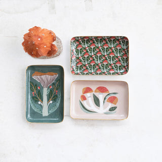 Enameled Stainless Steel Tray with Mushrooms & Gold Rim - Tan - 120 Graphic Tees - The Farmhouse