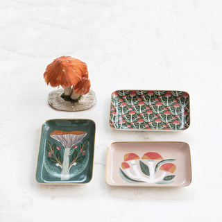 Enameled Stainless Steel Tray with Mushrooms & Gold Rim - Tan - 120 Graphic Tees - The Farmhouse