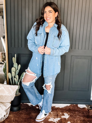 Essential Distressed Denim Button Up Shirt - The Farmhouse