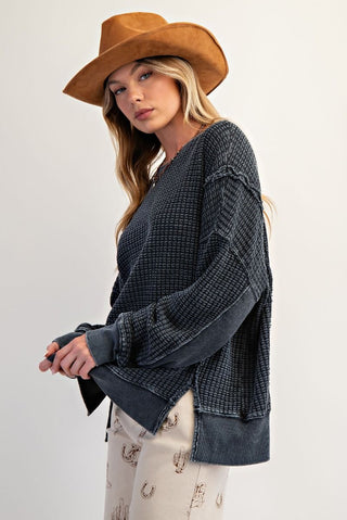 Desert Dawn Mineral Washed Thermal Pullover, Black