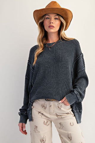 Desert Dawn Mineral Washed Thermal Pullover, Black