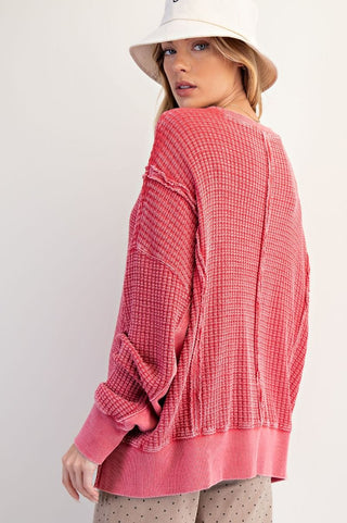 Desert Dawn Mineral Washed Thermal Pullover, Boho Red