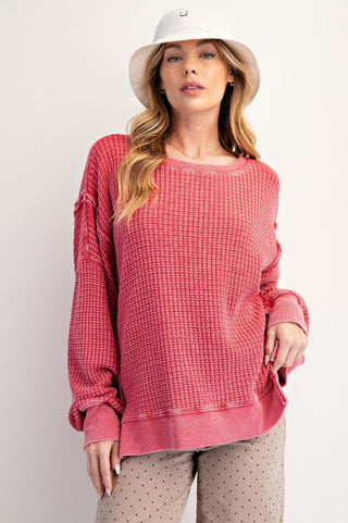 Desert Dawn Mineral Washed Thermal Pullover, Boho Red