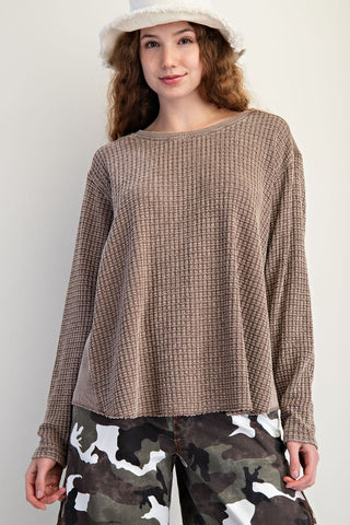 Mineral Washed Relaxed Thermal Waffle Knit Top