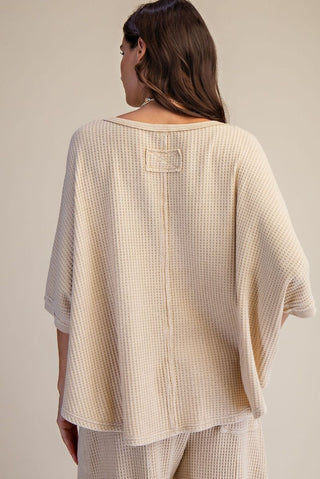 Crochet Patch Oversized Mineral Wash Thermal Top