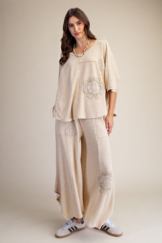 Crochet Patch Oversized Mineral Wash Thermal Top