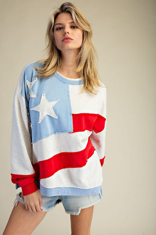 Oversized American Flag Mineral Wash Terry Pullover