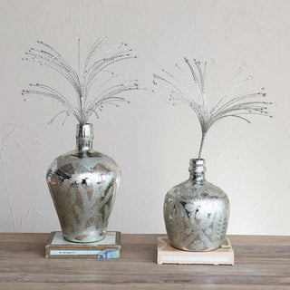 Etched Mercury Glass Vase - Antique Silver Finish - The Farmhouse