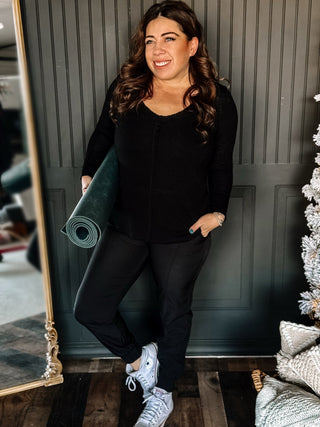 Everyday Active Athleisure Long Sleeve Top, Black - The Farmhouse