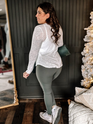 Everyday Active Athleisure Long Sleeve Top, Ivory - The Farmhouse