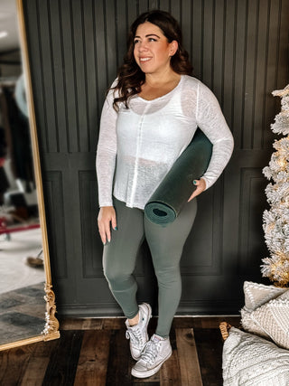 Everyday Active Athleisure Long Sleeve Top, Ivory - The Farmhouse