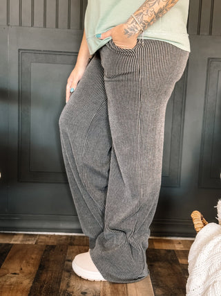 Everyday Ease Athleisure Ribbed Pants, Charcoal - The Farmhouse