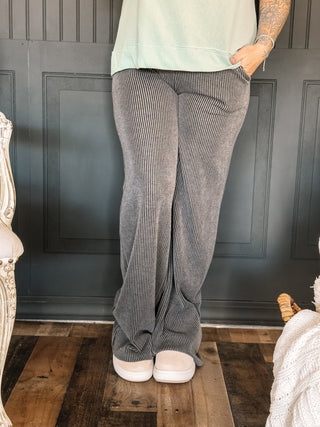 Everyday Ease Athleisure Ribbed Pants, Charcoal - The Farmhouse