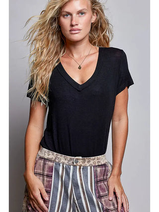 POL Women's Fall Wander Stone-Washed Top, Black