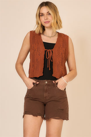 COZY CO Women's Cinnamon Tie Sweater Vest
