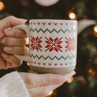 Alternate view of cream Fair Isle sweater mug showing handle