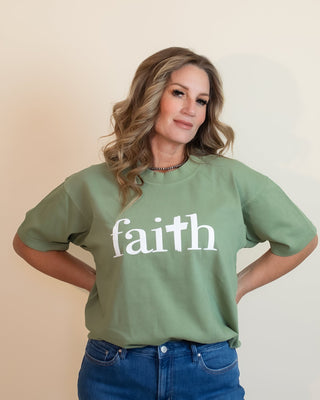 Faith Olive Mock Neck Graphic Tee - 120 Graphic Tees - The Farmhouse