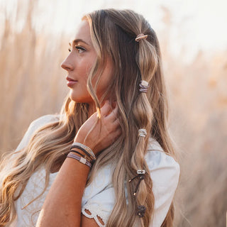 K'LANI "Faith" Warm Neutrals with Gold Cross Hair Tie Bracelets