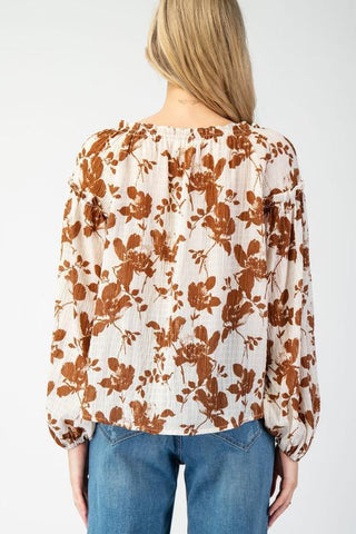 Falling Floral Western Boho Blouse, Brown - The Farmhouse