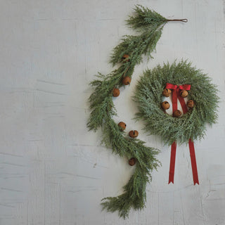 Faux Cedar Garland w/ Rust Finish Metal Bells - The Farmhouse