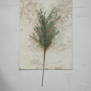 Faux Evergreen Pick w/ Red Berries - Frost Finish - The Farmhouse