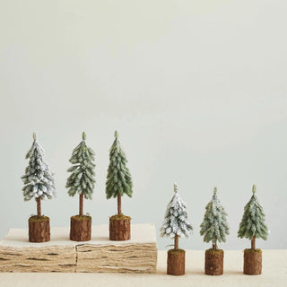 Faux Fir Tree w/ Wood & Moss Base - Heavy Snow - The Farmhouse